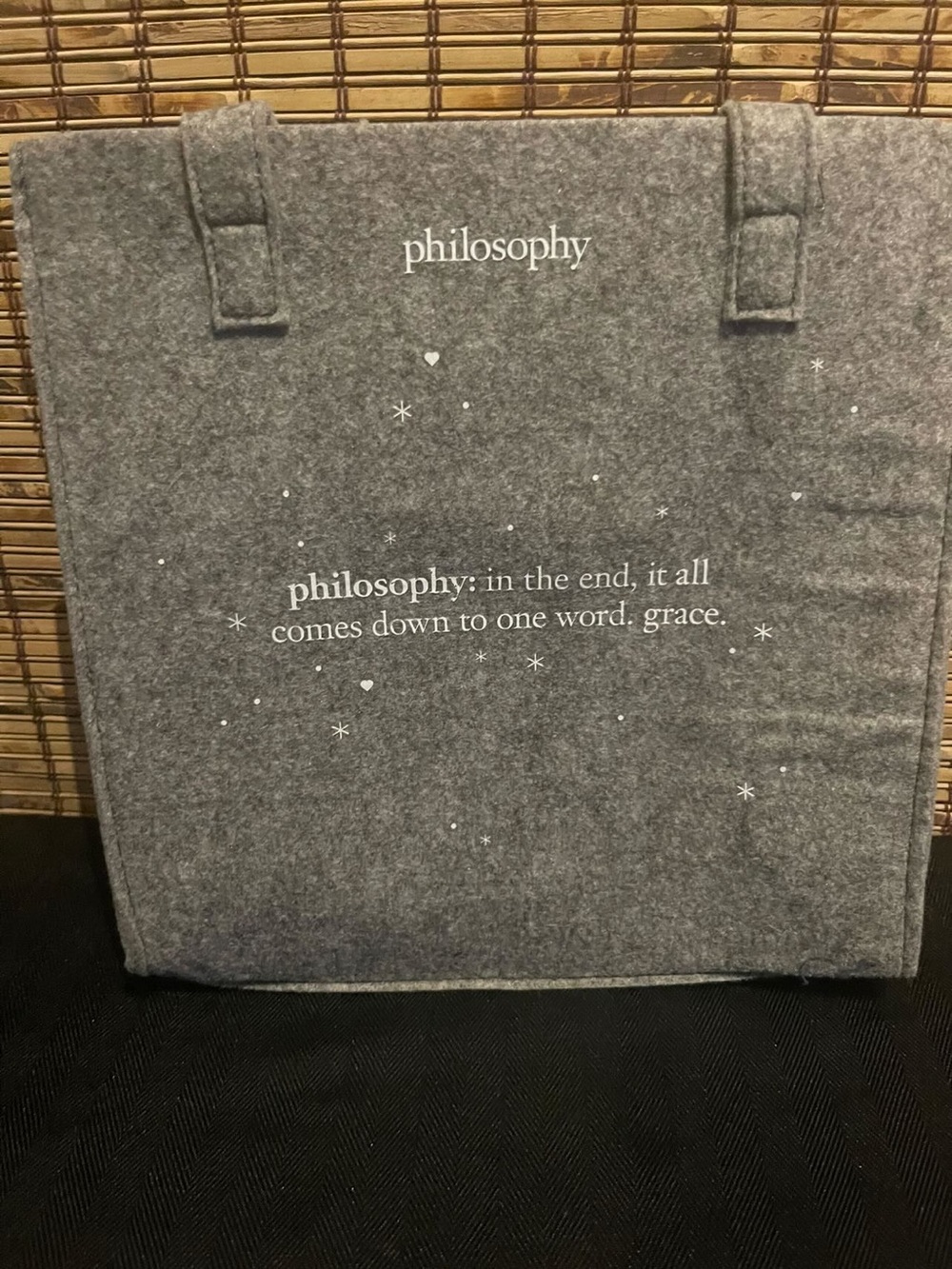 Philosophy Gray Felt Messenger Bag with Printed Text